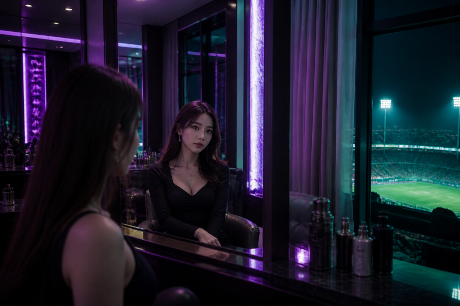 강남 룸싸롱 미러룸 분위기. AI 생성 분위기 이미지 — 실제 업체 사진이 아닙니다